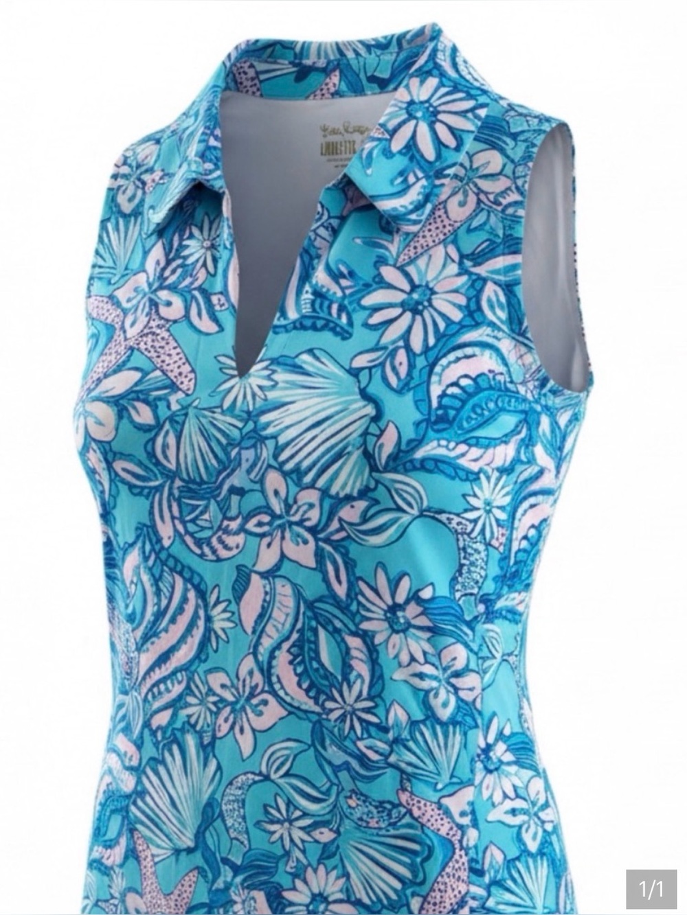 Lilly Pulitzer Blue Teal & Pink Floral Luxetic Tank L